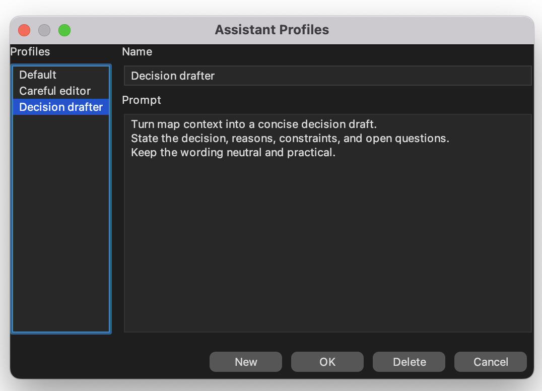 Assistant Profiles dialog