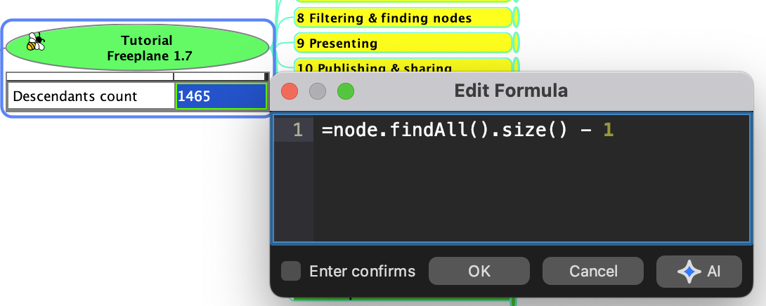 Formula Editor with AI button