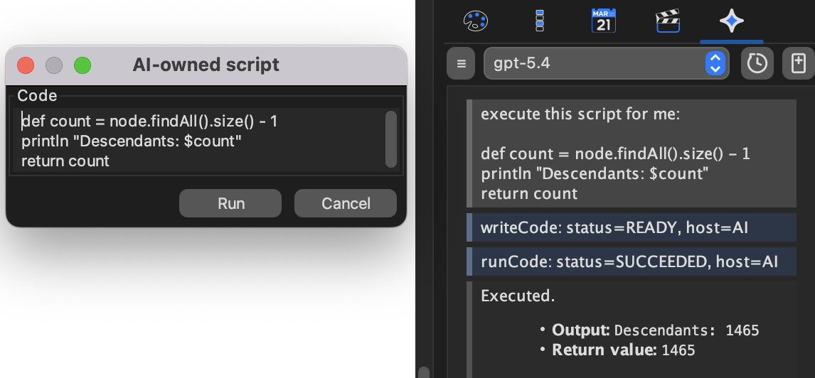 AI-owned script review dialog