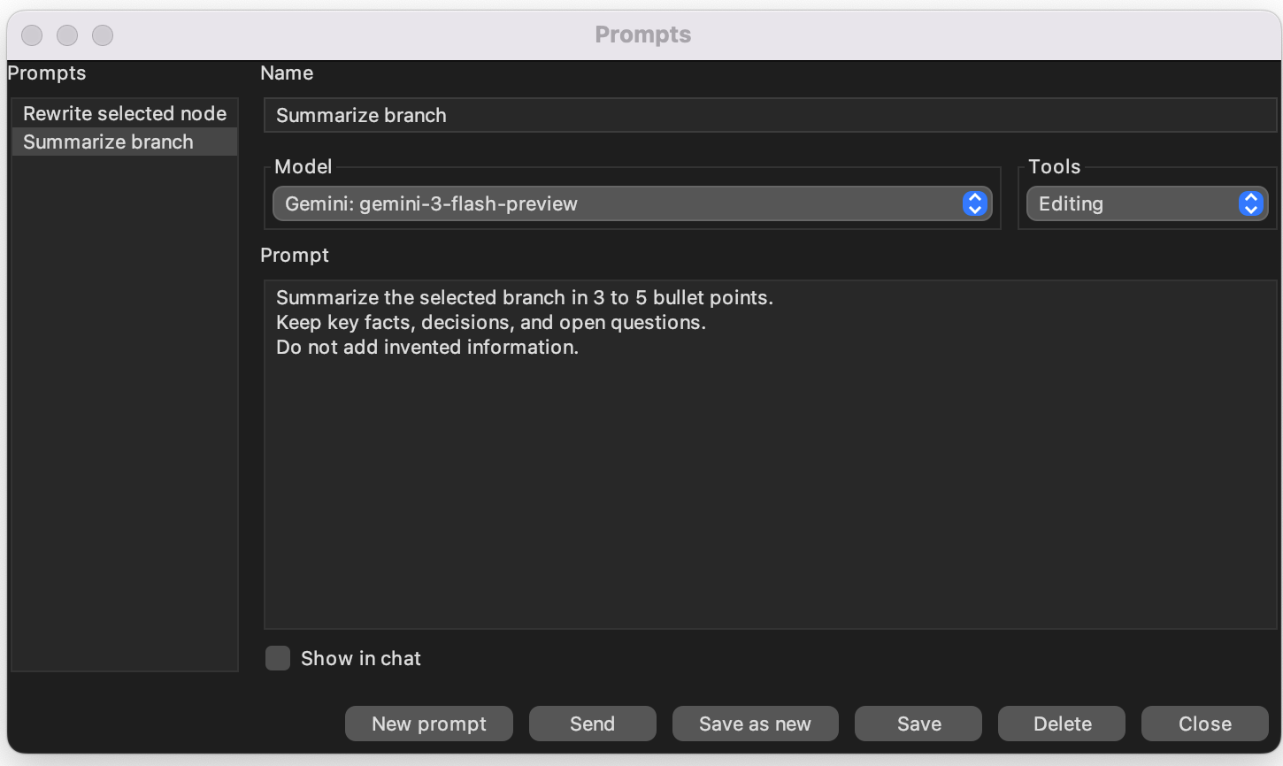 Prompts dialog