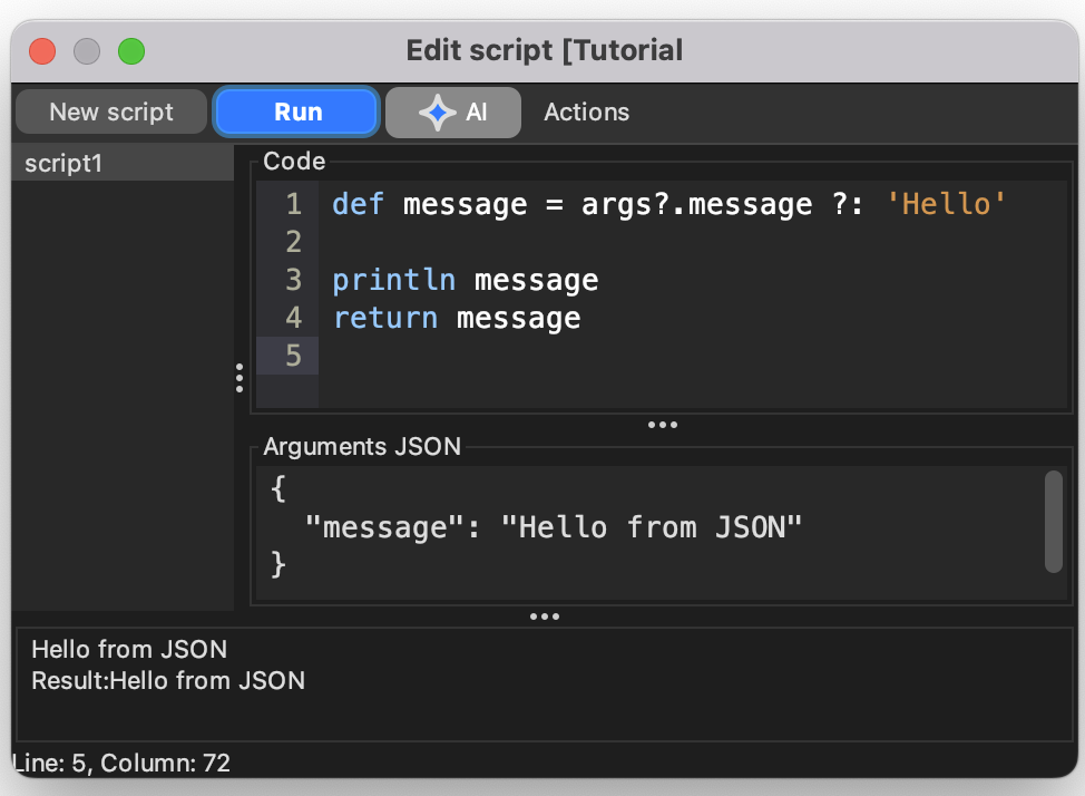 Script Editor with AI button